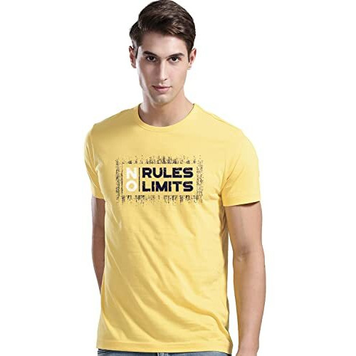 Adro No Rules No Limits Mens Printed T-Shirt (Rnr-M-Lim-Ly_Light Yellow_2Xl)