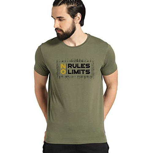 Adro No Rules No Limits Mens Printed T-Shirt (Rnr-M-Lim-Ol_Olive_L)