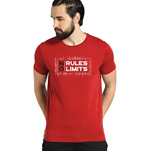 Adro No Rules No Limits Mens Printed T-Shirt (Rnr-M-Lim-Rd_Red_L)