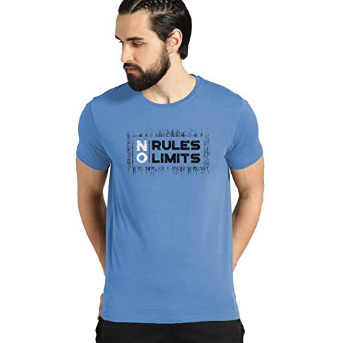 Adro No Rules No Limits Mens Printed T-Shirt (Rnr-M-Lim-Sk_Skyblue_Xl)
