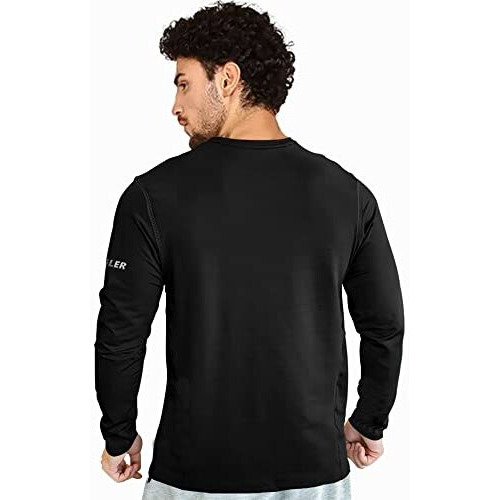 Eyebogler Mens Dry Fit Round Neck Full Sleeve Casual Tshirt Black