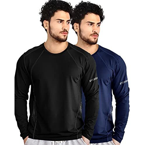 Eyebogler Mens Dry Fit Round Neck Full Sleeve Casual Tshirt Pack Of 2