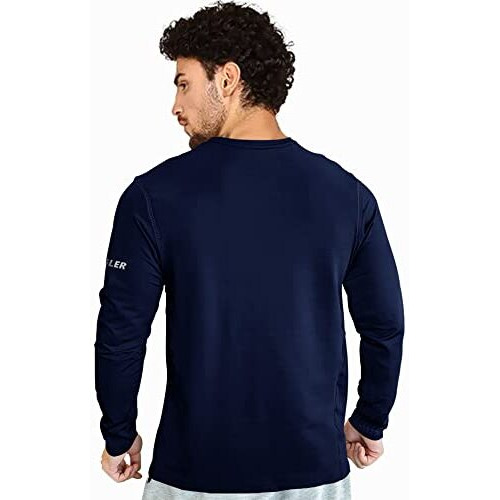 Eyebogler Mens Dry Fit Round Neck Full Sleeve Casual Tshirt Navy Blue