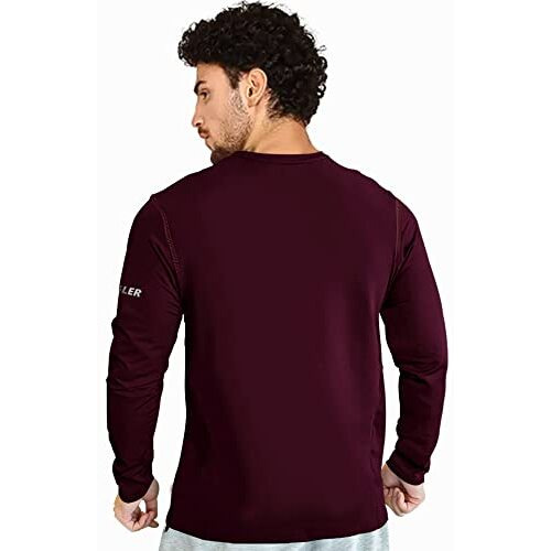 Eyebogler Mens Dry Fit Round Neck Full Sleeve Casual Tshirt Wine Melange