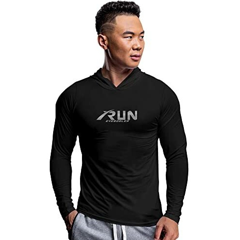 Eyebogler Mens Dry Fit Hooded Neck Full Sleeve Casual Tshirt Black