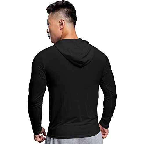 Eyebogler Mens Dry Fit Hooded Neck Full Sleeve Casual Tshirt Black