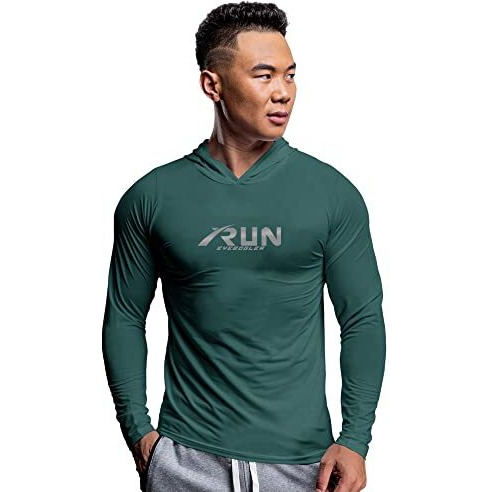 Eyebogler Mens Dry Fit Hooded Neck Full Sleeve Casual Tshirt Moss Green