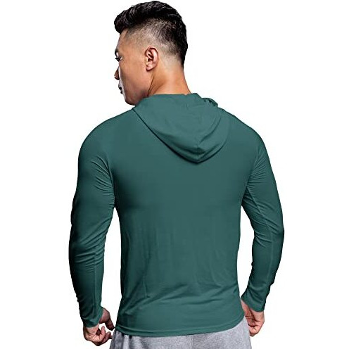 Eyebogler Mens Dry Fit Hooded Neck Full Sleeve Casual Tshirt Moss Green