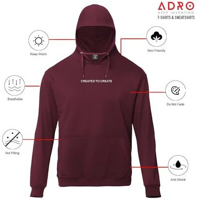 Adro Mens Printed Hoodies In Premium Cotton Fleece 340 Gsm (H23-M-Cre-Mr_Maroon_2Xl)