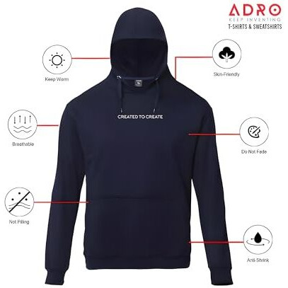 Adro Mens Printed Hoodies In Premium Cotton Fleece 340 Gsm (H23-M-Cre-Nb_Navy_2Xl)