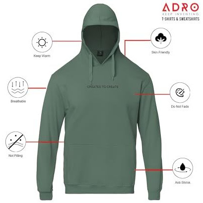 Adro Mens Printed Hoodies In Premium Cotton Fleece 340 Gsm (H23-M-Cre-Pt_Pista_2Xl)