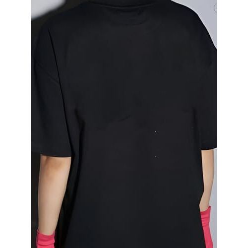 Kotty Women's Printed, Typography Round Neck Cotton Blend T-Shirt(Black,L)