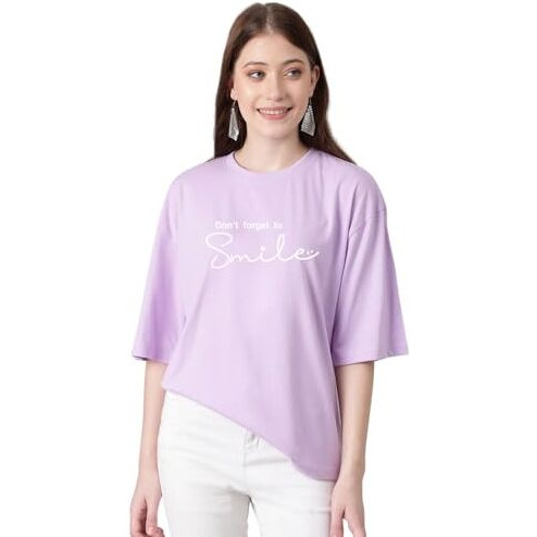 Kotty Women's Printed, Typography Round Neck Cotton Blend 3/4 Sleeve T-Shirt(Purple,S)
