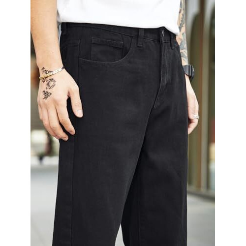 Kotty Men's Solid Regular Fit Mid Distressed Fashionable Trendy Denim Jeans(Black,30)