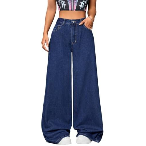 Kotty Women's High Rise Relaxed Fit Solid Jeans(Blue,28)
