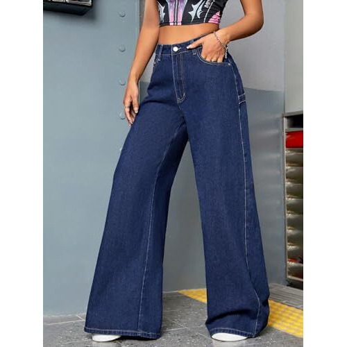 Kotty Women's High Rise Relaxed Fit Solid Jeans(Blue,28)