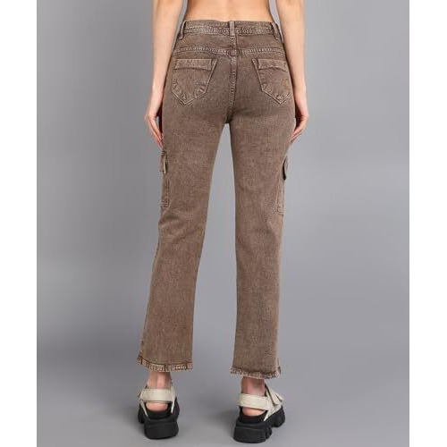 Nifty Women's Denim Stretchable Coffee Cargo Jeans(1460_Cffe_32_Coffee_32)