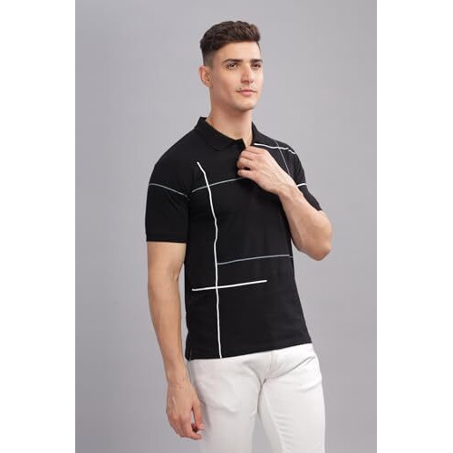 Adro Regular Fit Polo T-Shirt For Men| Printed Polo T-Shirt | Cotton Polo T Shirt Also In Plus Size|Pnop24-L1-Blwhgr-L Black
