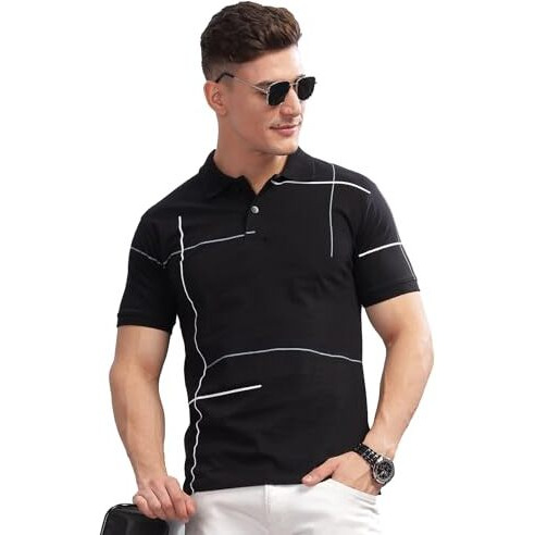 Adro Men's Solid Regular Fit Polo Shirt (Pnop24-L1-Blwhgr_Black