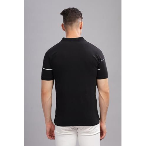 Adro Men's Solid Regular Fit Polo Shirt (Pnop24-L1-Blwhgr_Black
