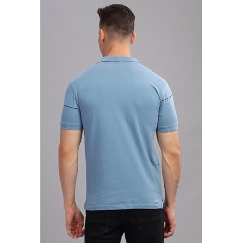 Adro Men's Solid Regular Fit Polo Shirt (Pnop24-L1-Sksbbl_Shadow Blue
