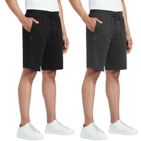 Xyxx Athleisure Men's Cotton Shorts | Super Soft, Knee Length Comfortable Everyday Wear | Relaxed Fit Solid Code Shorts With Zipper Pocket | Pack Of 2 (Black + Grey, Medium)