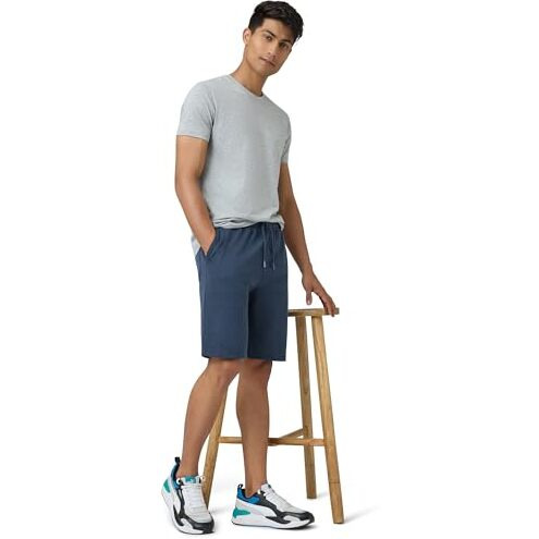 Xyxx Men Cotton Rich Shorts, Regular Fit, Solid, Pack Of 1, Xysht10L, Midnight Blue, L