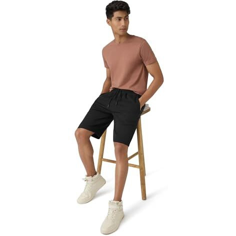 Xyxx Men Cotton Rich Shorts, Regular Fit, Solid, Pack Of 1, Xysht12S, Pitch Black, S