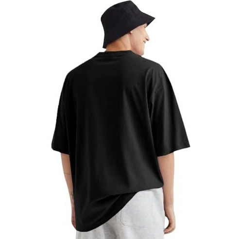 Eyebogler Oversized T Shirts For Men, Cotton Blend Panda Printed Round Neck Half Sleeves Casual Loose Baggy Tees Drop Shoulder Black Black Tshirt For Men
