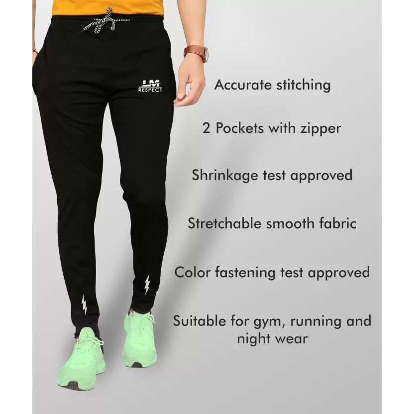 Lookmark Men's Slim Fit Solid Lycra Blend Full Elastic Sport Wear Running Gym Stretchable Jogger Track Pant In Black Color(Track 04 Black-S)