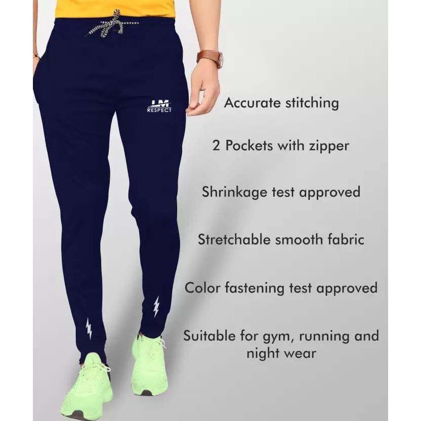 Lookmark Men's Slim Fit Solid Lycra Blend Full Elastic Sport Wear Running Gym Stretchable Jogger Track Pant In Navy Color(Track 04 Navy-Xxl)