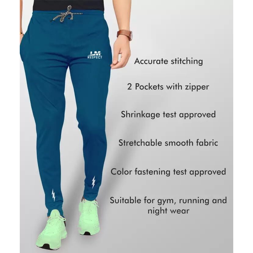 Lookmark Men's Slim Fit Solid Lycra Blend Full Elastic Sport Wear Running Gym Stretchable Jogger Track Pant In Rama Color(Track 04 Rama-S)