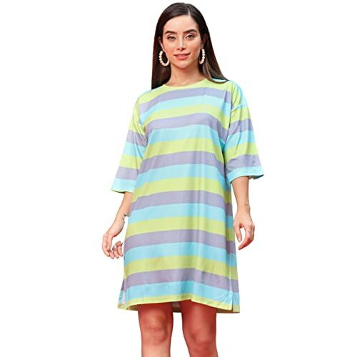 Dhruvi Trendz Womens Lycra Women Western Dresses Regular Fit Dress (Dt-Wd-1049_Grey&Turquoise_L)