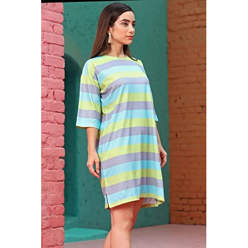 Dhruvi Trendz Womens Lycra Women Western Dresses Regular Fit Dress (Dt-Wd-1049_Grey&Turquoise_L)