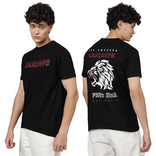 Lookmark Pure Cotton Black Color Printed Half Sleeve Oversized T-Shirt For Men(Mt20-Black-Xxl)