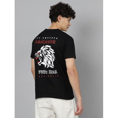 Lookmark Pure Cotton Black Color Printed Half Sleeve Oversized T-Shirt For Men(Mt20-Black-Xxl)