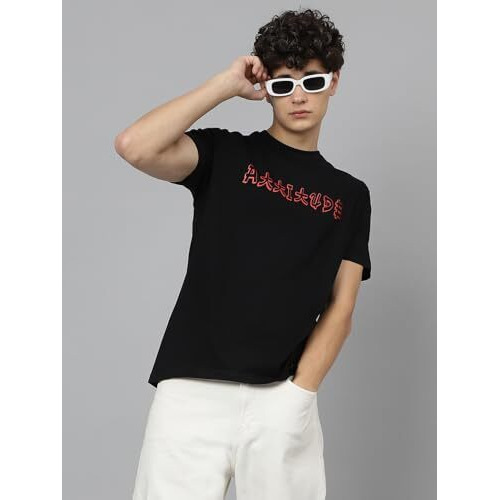 Lookmark Pure Cotton Black Color Printed Half Sleeve Oversized T-Shirt For Men(Mt20-Black-Xxl)