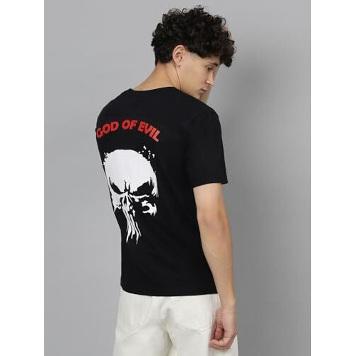 Lookmark Pure Cotton Black Color Printed Half Sleeve Oversized T-Shirt For Men(Mt24-Black-M)