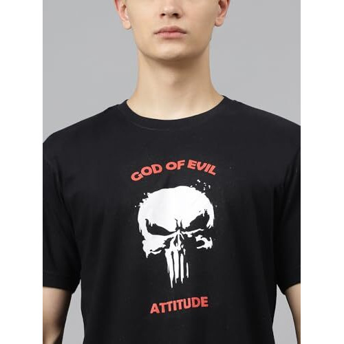 Lookmark Pure Cotton Black Color Printed Half Sleeve Oversized T-Shirt For Men(Mt24-Black-M)