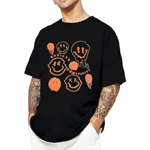 Lookmark Pure Cotton Black Color Printed Half Sleeve Oversized T-Shirt For Men(Mt23-Black-S)