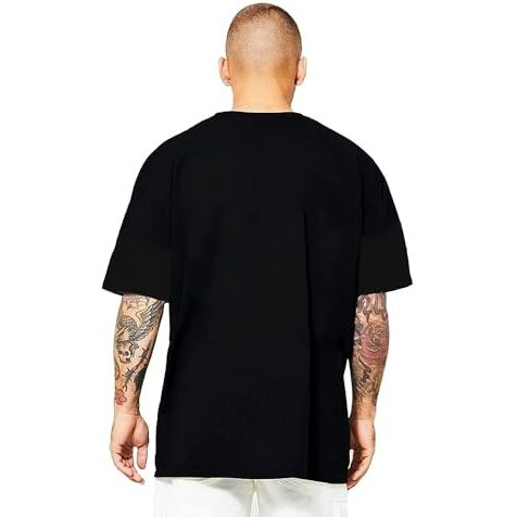 Lookmark Pure Cotton Black Color Printed Half Sleeve Oversized T-Shirt For Men(Mt23-Black-S)