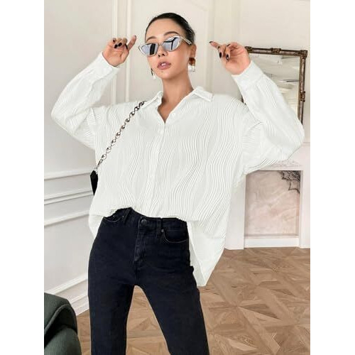 Leriya Fashion Oversized Shirt For Women | Shirt For Women Stylish Western | Long Shirt For Women (Large, White)