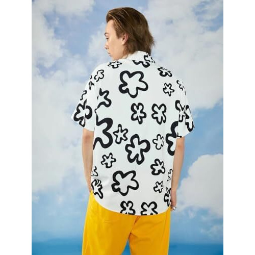 Lookmark Men's Vibrant Printed Half Sleeve Loose Fit Casual Shirt In Cotton Blend  Perfect For Beach Days, Everyday Comfort, And Effortless Style (Az-Lm-Og-Printed Shirt Milkybar-Xl) White