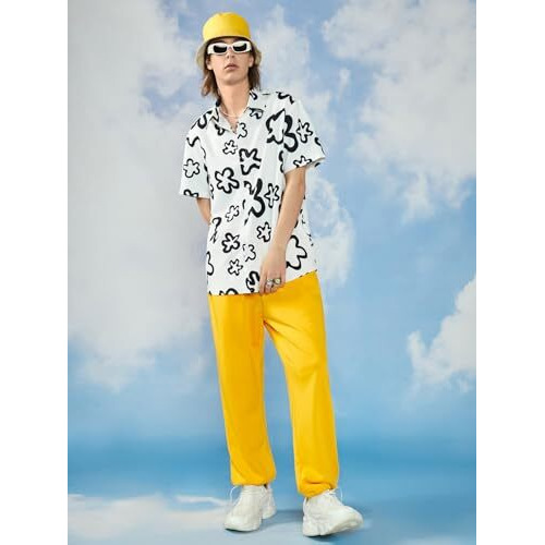 Lookmark Men's Vibrant Printed Half Sleeve Loose Fit Casual Shirt In Cotton Blend  Perfect For Beach Days, Everyday Comfort, And Effortless Style (Az-Lm-Og-Printed Shirt Milkybar-Xl) White