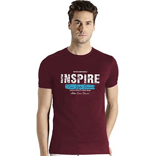Adro Men's Solid Regular Fit T-Shirt (Rn22-03-Core-Wh_Maroon 2Xl)