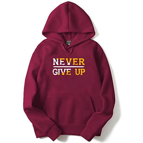 Adro Never Give Up Design Printed Hoodies/Sweatshirts For Men & Women (H20-M-Ngu-Mr_Maroon_L)