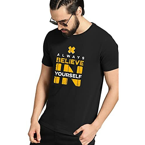 Adro Believe In Yourself Printed T-Shirts For Men & Women (Rnr-S35-Bel-Bl_Black_2Xl)