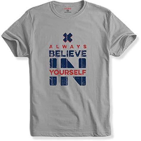 Adro Believe In Yourself Printed T-Shirts For Men & Women (Rnr-S35-Bel-Gr_Grey_2Xl)
