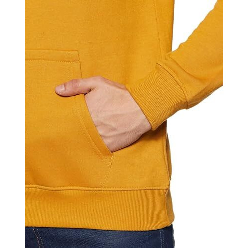 Adro Men's Cotton Neck Hooded Sweatshirt (H20-M-Cr07-Mu_Mustard_S)