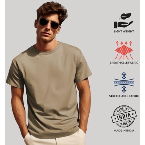 Adro T Shirts Pack Of 2 Mens Tshirts Cotton T Shirts For Men Tshirt T-Shirts Combo T Shirts Tshirts For Men Plain Solid Tshirts Beige Pista Tshirt For Men Rcm2-Pln-Be-Pt-2Xl